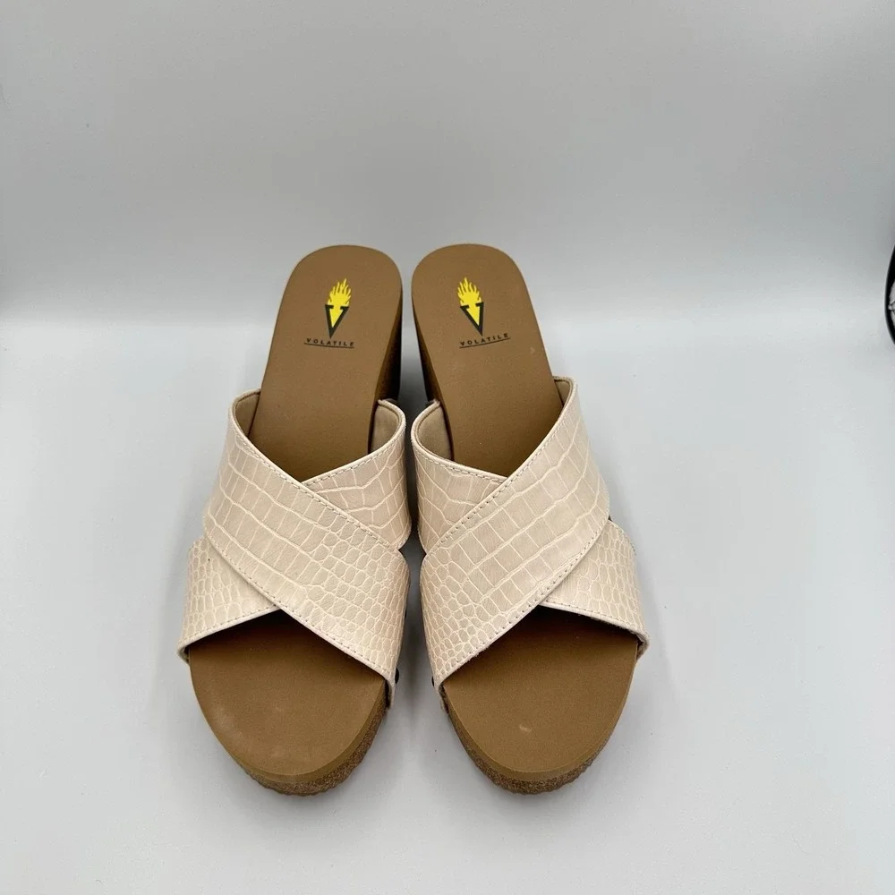 Volatile Riverside Sandals Womens Size 11 Beige Croco Wedge Platform‎ Slide NEW